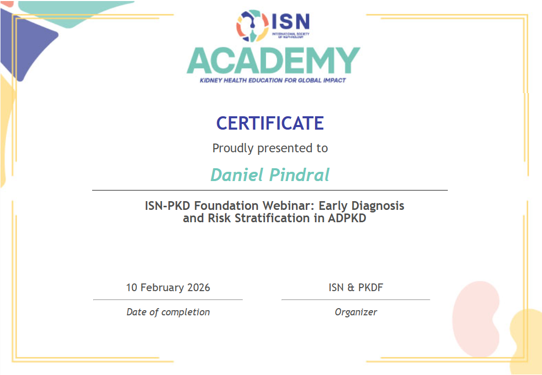 Certificate - ISN-PKD Foundation Webinar Early Diagnosis and Risk Stratification in ADPKD ss